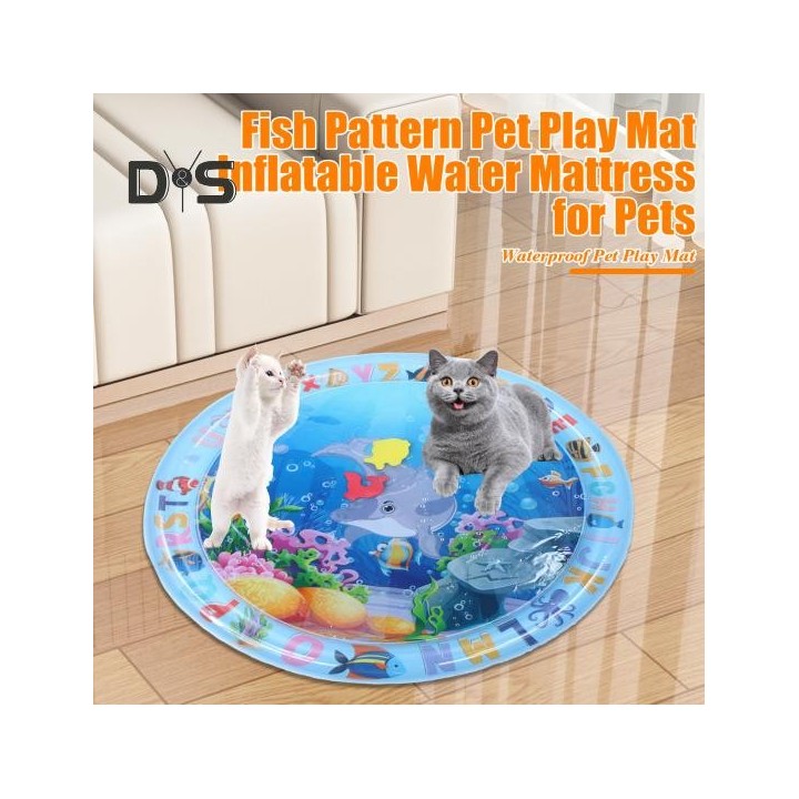 Wassersensormatte für Katzen, verdickte sensorische Wasserspielmatte mit Fischmuster, aufblasbares kühlendes Komfort-Wasserpa