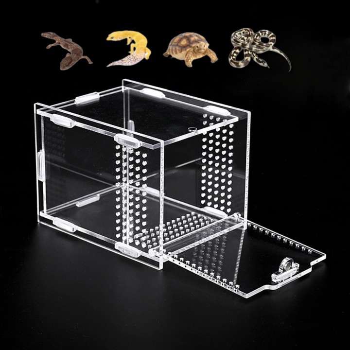 Hitasi Reptilien- und Amphibienzuchtkoffer, Zuchtkäfig, transparent, atmungsaktiv, Zuchtbehälter für Kleintiere, Laichkasten,