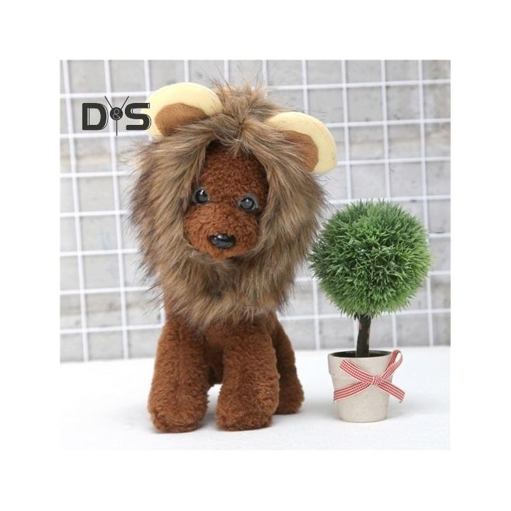 Löwenmähnenperücke für Hunde, flauschige Haustierkopfbedeckung mit Ohren, Haustierkostüm, Plüsch-Katzenkapuze für Halloween,