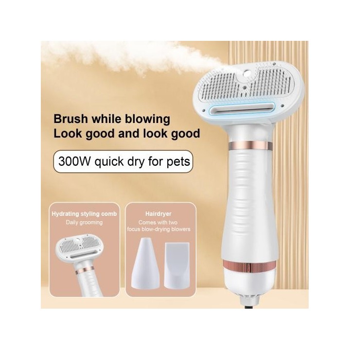 Tragbarer 300-W-Föhn für Haustiere mit Zupfbürste, Hand-Dampfbürste für die Fellpflege von Hunden, Haartrockner für kleine un