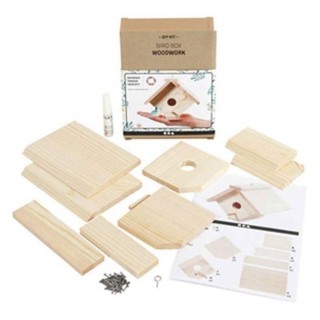 Vogelhäuschen zum Zusammenbauen und Dekorieren - Helles Holz - 16 x 14,5 x 13 cm - Für Wildvögel