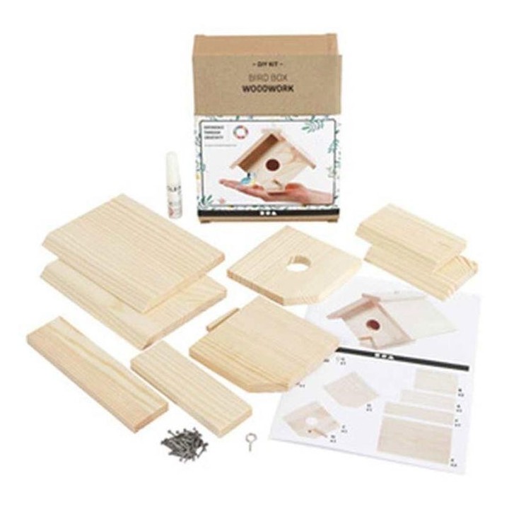 Vogelhäuschen zum Zusammenbauen und Dekorieren - Helles Holz - 16 x 14,5 x 13 cm - Für Wildvögel