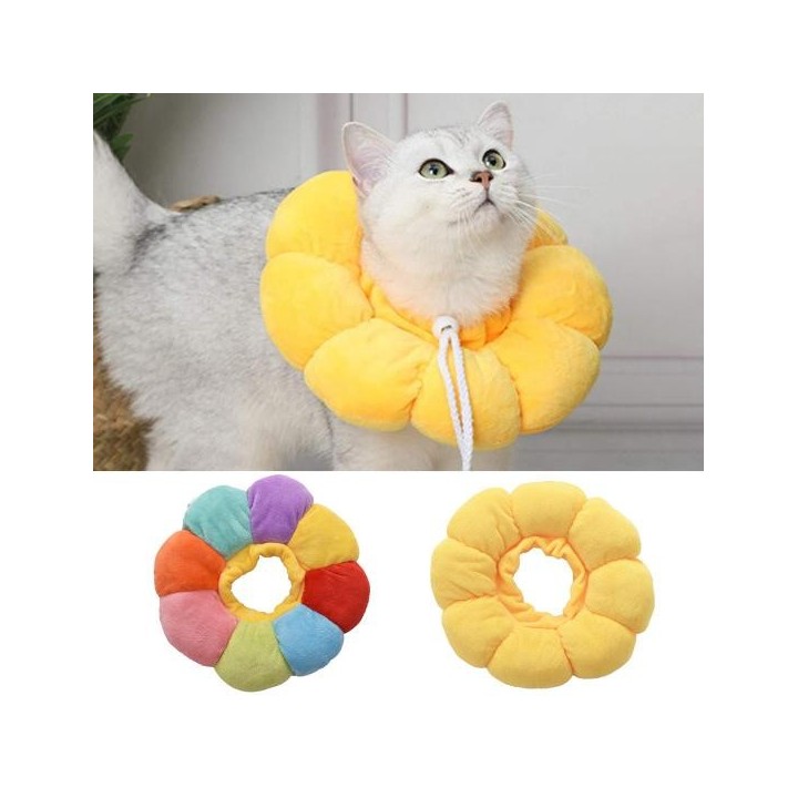 Genesungshalsband für Katzen, Sonnenblumenform, weicher, gefüllter Halskegel, verstellbar, Anti-Biss-Leck-Schutz, Wundheilung