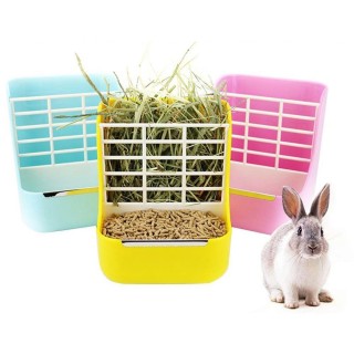 2-in-1-Heu-Futterstation für Kaninchen, Meerschweinchen, Chinchillas, weniger verschwendete Futterstelle für Haustiere, Futte