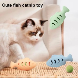 Katzenspielzeug aus Silikon in Fischform mit Katzenminzenbällen, bissfestes Zahnreinigungsspielzeug für Hauskatzen, interakti