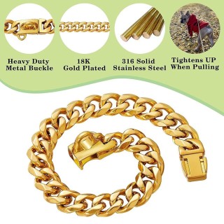 Haustierkette Hundehalsband 15mm Gold Edelstahl Halskette Französische Bulldogge Pitbull Halsband Großer Hund Cuban Link Hals