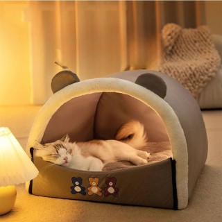 Katze Herbst und Winter Bär Druck Gebogene Jurte Katze Nest Haustier Winter Halb geschlossene Zwinger Zelt Teddy Nest S