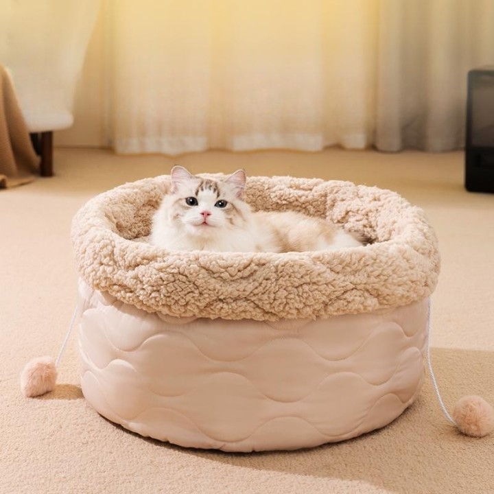Neues Katzennest und Hundenest, rund, gesteppt, für Herbst und Winter, warmes Haustiernest, Hundebett, vier Jahreszeiten, Hun