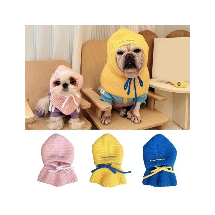 Gemütliche Wollmütze für Haustiere, gestrickt, mit Kordelzug, farbecht, angenehm zu tragen, weicher, warmer Halstuch, Mütze f