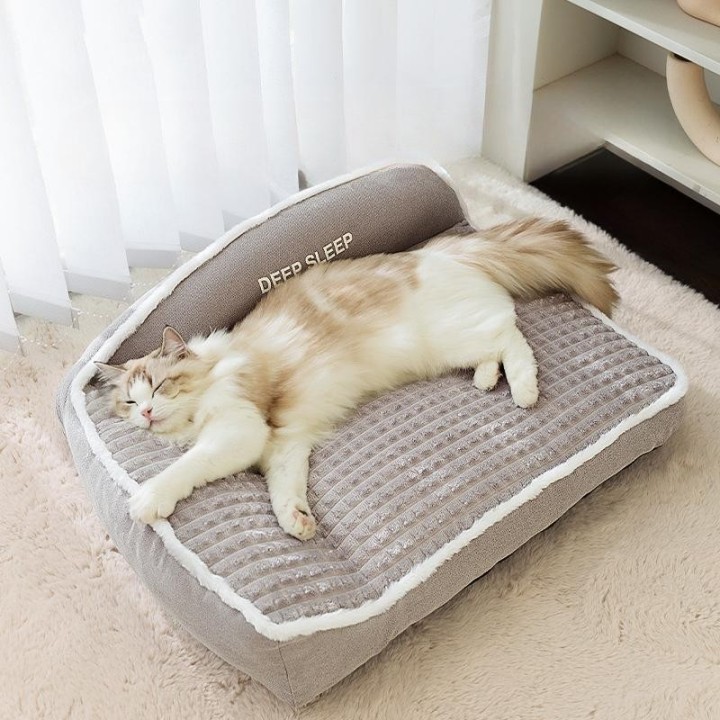 Graues dickes Sofa-Samtnest, kleine Schlafunterlage für Hunde und Katzen, kratzfest und verschleißfest, Herbst- und Winter-Ha