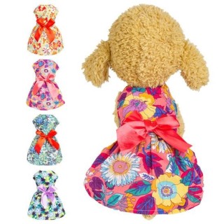 Hundekleid, auffällig, weiche Schleife, Prinzessin, bequem, für Haustiere, Blumendruck, Hunderock, Heimtierbedarf XS blau