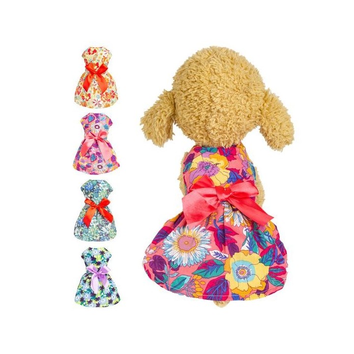 Hundekleid, auffällig, weiche Schleife, Prinzessin, bequem, für Haustiere, Blumendruck, Hunderock, Heimtierbedarf XS blau