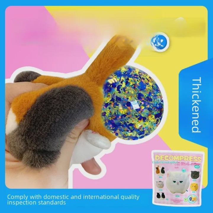 Dekompressionsball aus Plüsch für Katzen – Kreatives Quetsch- und Kneifspielzeug für Kätzchen mit Blasenfunktion 7x7x7 cm
