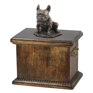 Französische Bulldogge, Frenchie II - Urne für die Asche eines Hundes, Urne mit einer Statuette, elegante Urne im klassischen