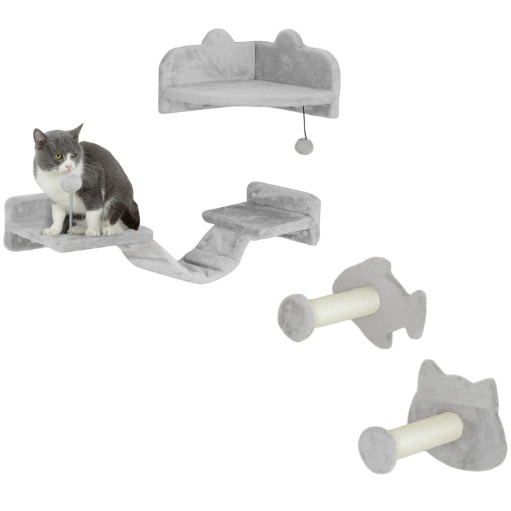 PawHut Katzen Kletterwand Set, 4-tlg. Katzenmöbel Sisal, für Katzen bis 5 kg