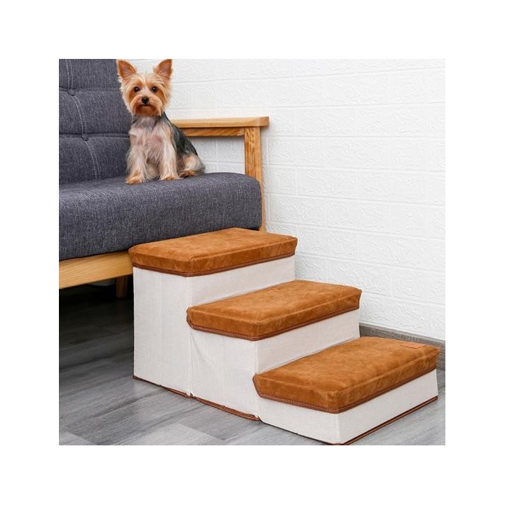 Haustierleiter 3-Stufen-faltbare Flanell-Multifunktions-Hunderampentreppe für Welpen braun