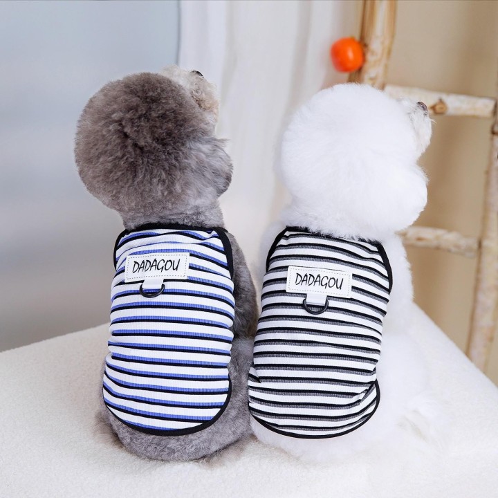 Gestreifte Hundeweste für Frühling/Sommer – Bichon & Teddy Sling Outfit XL (8.5-12 jin) blau