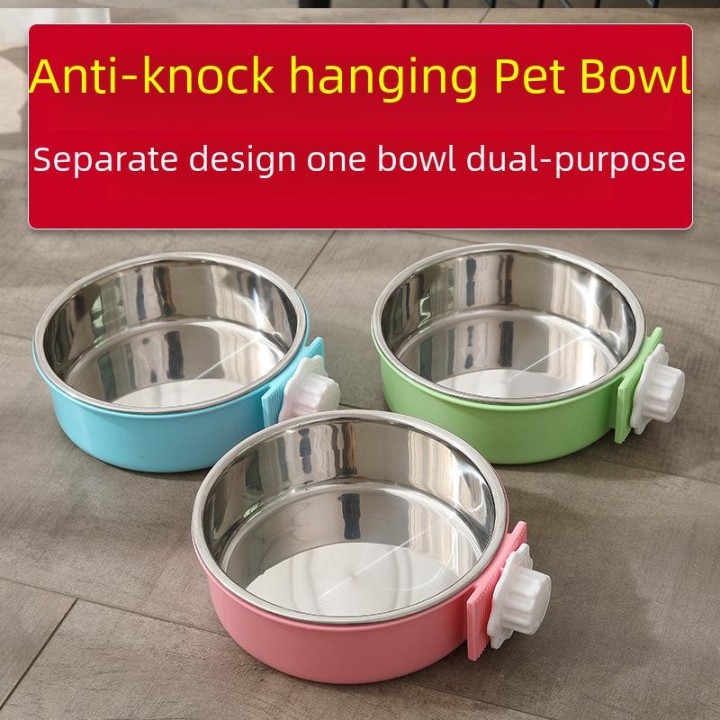 Hängender Futter- und Wassernapf aus Edelstahl für Katzen, Hunde und Kaninchen small, round bowl grün