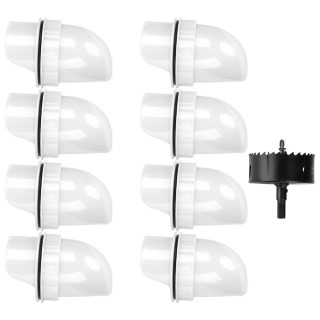 Hühnerfutterautomat, 8 Anschlüsse und 1 Lochsäge, regensicher, Geflügel, Schwerkraft-Automatik-Futterset für Hühner und weiß