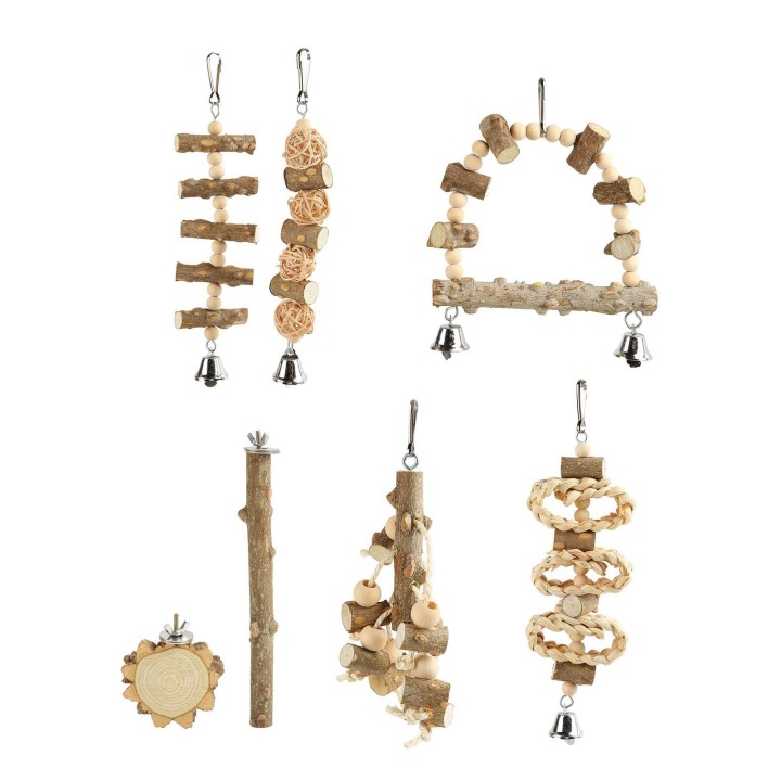 Vogel Kauspielzeug zum Aufhängen, natürliches Holz, Papagei-Schaukel, Kauspielzeug für Papageien, Wellensittiche, Finken, Vög