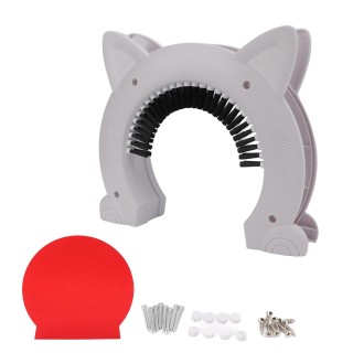 Katzen-Innentür aus Edelstahl, Nadel, großer Katzenpass mit Fellpflegebürste für Katzen, weiß weiß