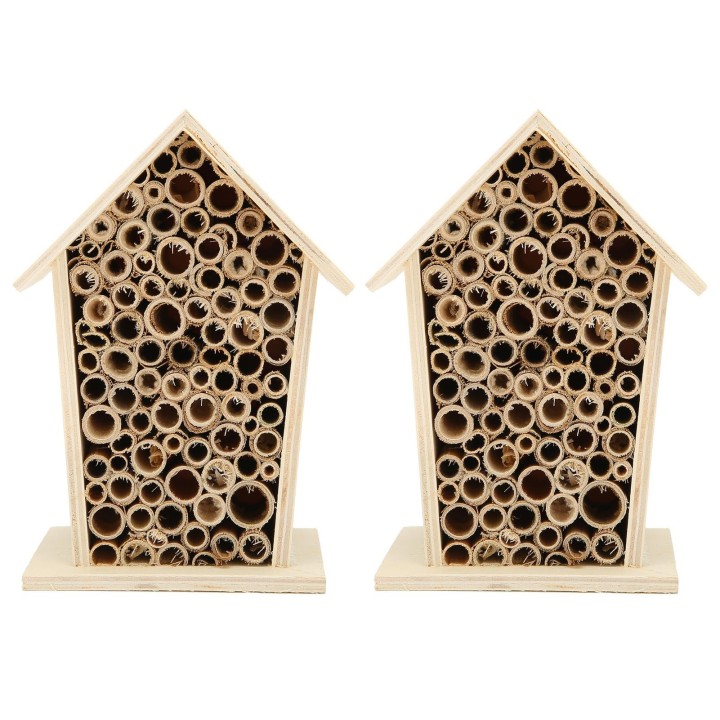 2PCS Holz Bee Haus Holz Bee Zimmer Hotel Shelter Nester Box für Garten Dekoration