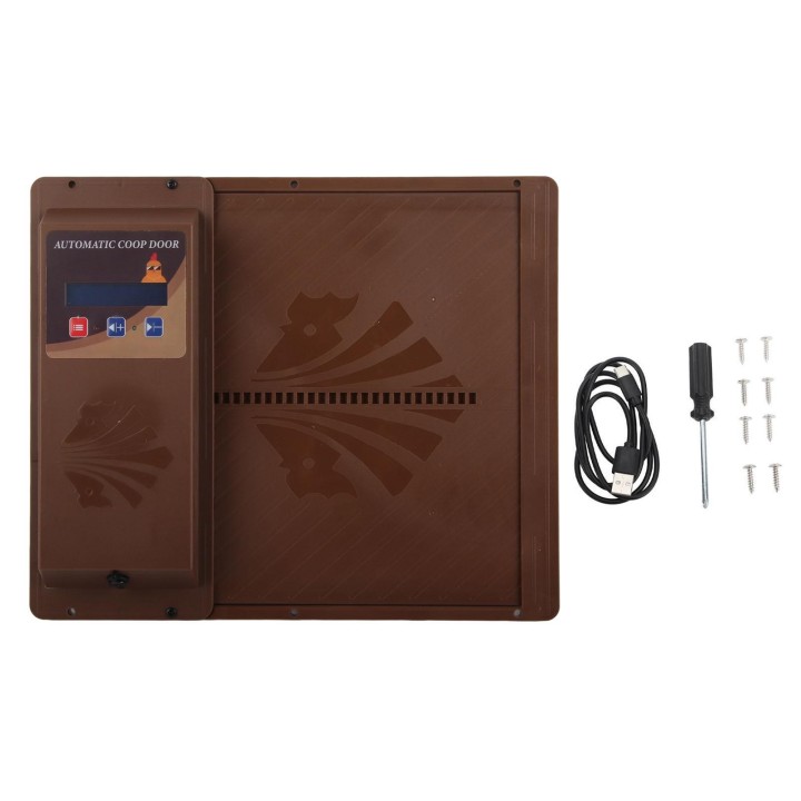 Automatische Hühnerstalltür, horizontale USB-Öffnung, automatischer Hühnerstalltüröffner mit Timer braun