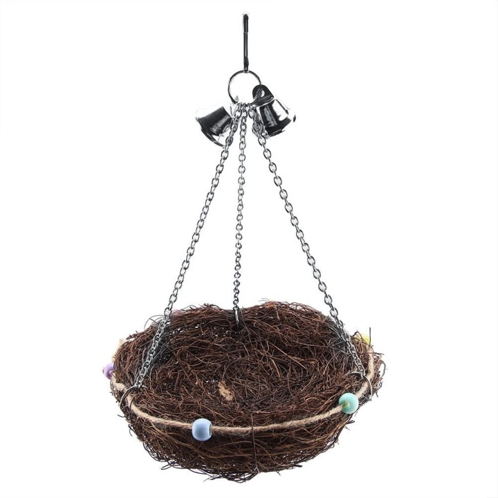 Rattan Vögel Papagei Stroh Nest Schaukel Hängen Spielzeug mit Glocken Spielzeug (27 x 20 cm)