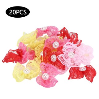 20 Stück mehrfarbige Haarschleifen für Haustiere, Spitze, Schleife, Pflegezubehör für mittelgroße und kleine Hunde