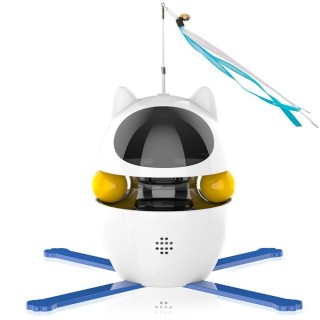 Katzenspielzeug 4-in-1 Smart Automatic Teasing Stick mit 360-Grad-Rotation Wiederaufladbarer interaktiver Futterball weiß