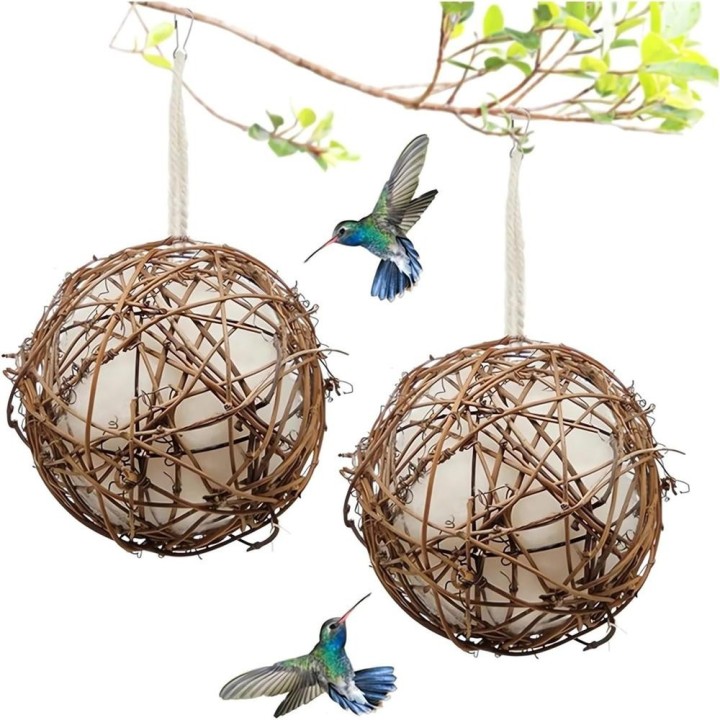 Handgemachtes Vogelhaus Rattan Globus Kolibri Nest Vogel Nistball Material für Wildvögel 1Pcs braun