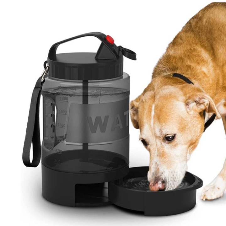 Wasserflasche für Hunde, 77 oz/2,2 l tragbarer Wasserflaschenspender für Hunde auf Reisen, lebensmittelecht schwarz