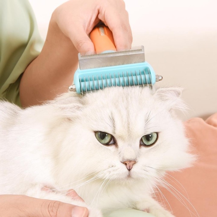 Haustierpflegebürste, Hundekamm, Katzen-Enthaarungswerkzeug, Tierhaarentferner, Haustier-Zupfbürste, 2-in-1, flauschig gelb