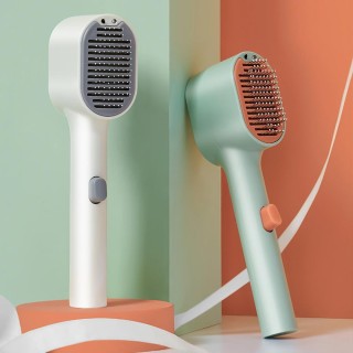 Katzenbürste mit Entriegelungsknopf, Haustierkamm, Massagebürste, Holzlampe, Haarentfernung, 135 Grad grün/orange