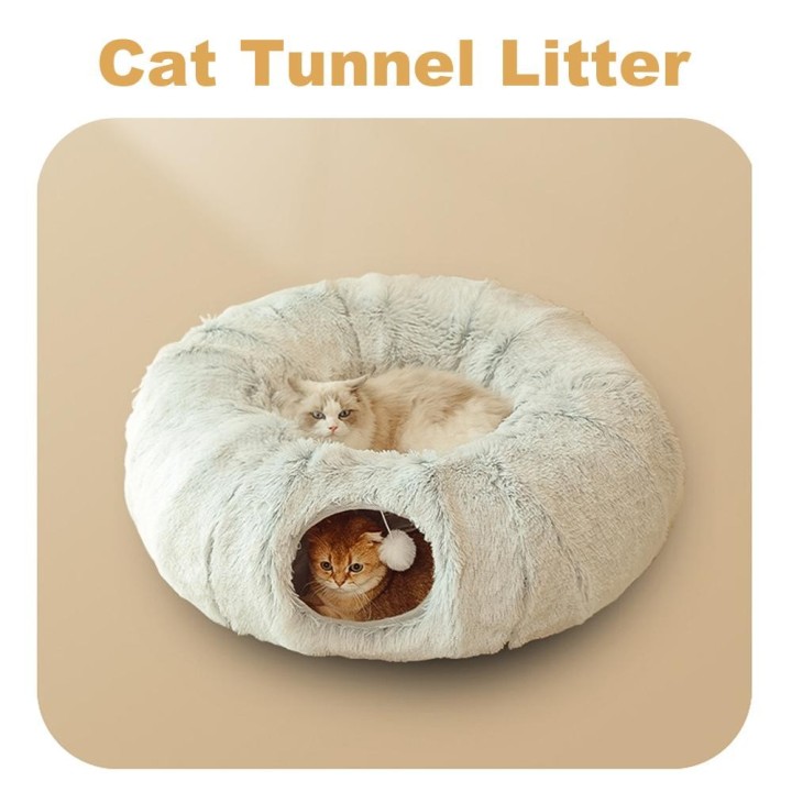 Katzentunnelbett Peekaboo Katzenhöhle Katzentunnelspielzeug – Winterwarmes faltbares Plüsch-Haustierbett für Katzen – bunt