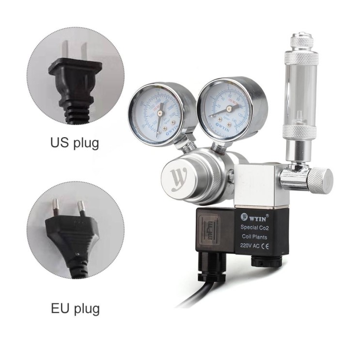 12 V Ausgangsspannung, Aquarium CO2-Regler, CO2-Druckregler mit Magnetventil, groß, doppelt CGA320 interface-EU PLUG