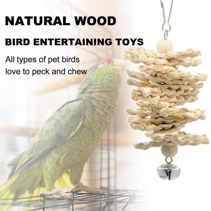 Papageien-Vogelspielzeug-Set, Schaukelkäfig-Zubehör, Holzfarbe, 7-teiliges Set, interaktives Vogelspielzeug beige