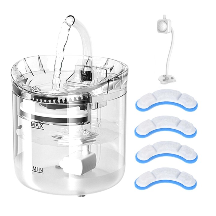 Katzen-Wasserbrunnen, Hunde-Wasserspender, 2 l, superleiser automatischer Haustier-Trinkbrunnen, 2 Wasser EU transparent