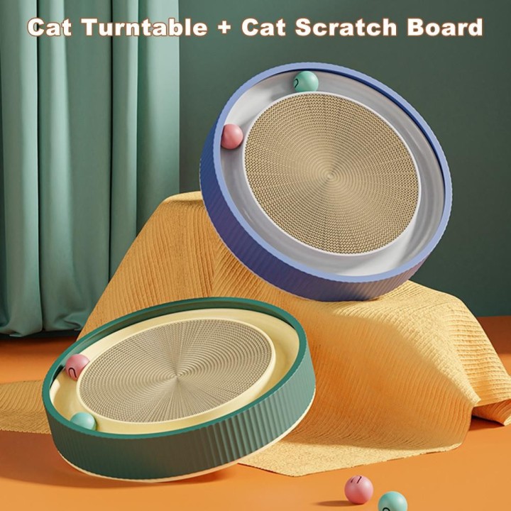 Katzenkratzbrett, 3-in-1, rundes Kratzbrettnest mit Spielzeugbällen zum Schleifen von Katzen im Innenbereich weiß