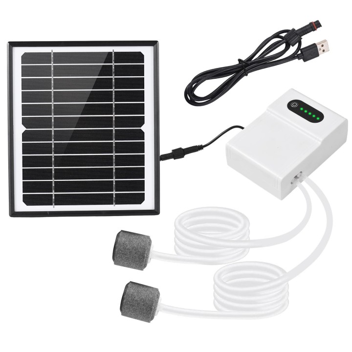 5 W/6 V solarbetriebenes Sauerstoff-Luftpumpen-Set für Aquarium-Oxygenator, Sauerstoffbelüfter, Solarluft schwarz