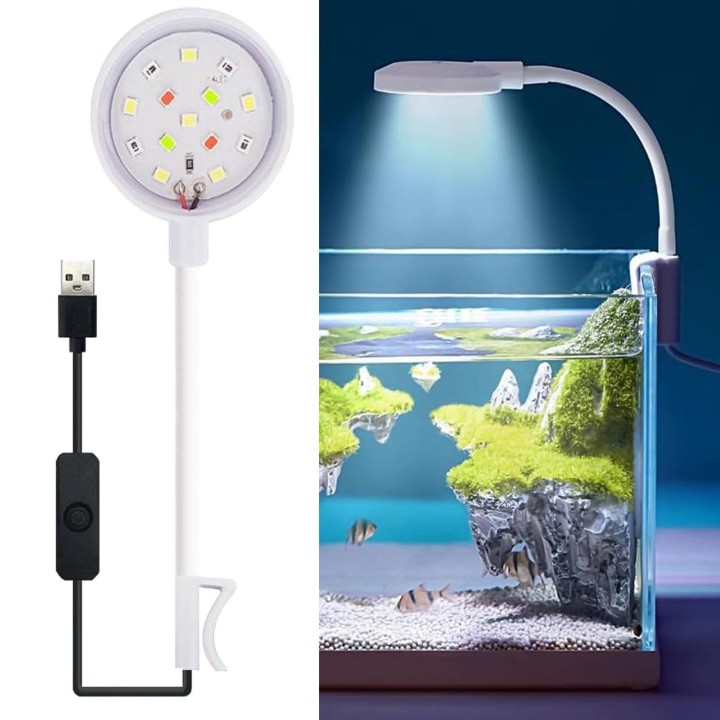Aquarium Aquarium Kleines Aquarium 14 Vierfarbenaquarium 360 Grad Aquarium Fisch Wasserpflanze Energiesparlicht, Beleuchtung,