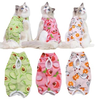 Cartoon-Kleidung für Katzen nach Operationen gegen Beißen und Lecken S rot