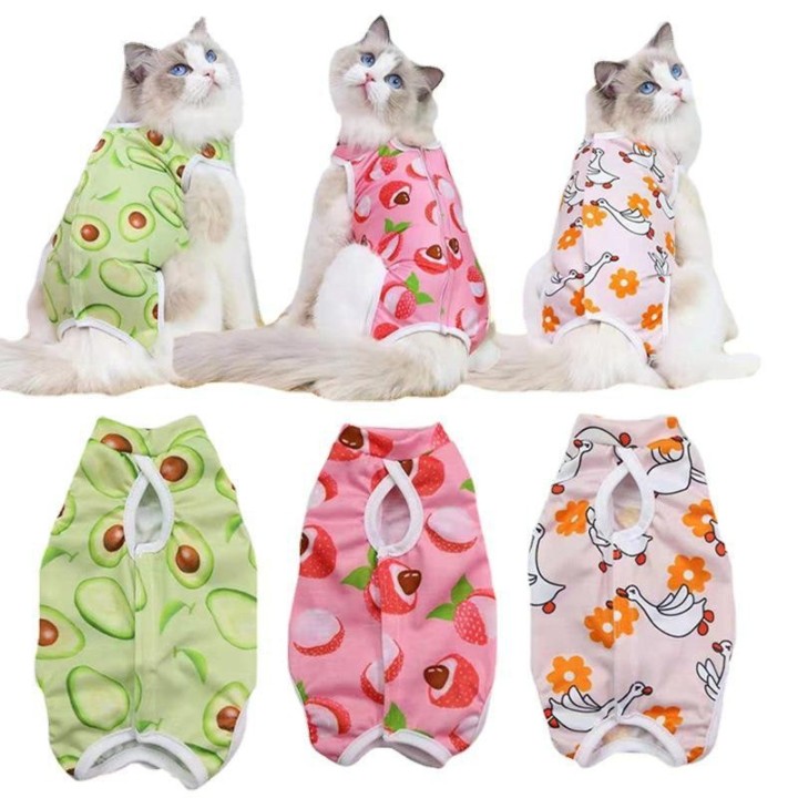 Cartoon-Kleidung für Katzen nach Operationen gegen Beißen und Lecken S rot