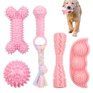 5-teiliges Set mit Zahnknirschspielzeug für kleine Hunde, süßes rosa Hundespielzeug aus weichem Gummi, Zahnreinigungsspielzeu