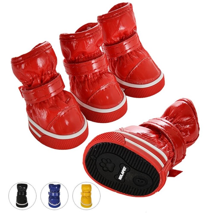 4 teile/satz Haustier Hund Schuhe Mode Winter Warme Hund Schnee Stiefel PU Leder Schuhe für Kleine Hunde Chihuahua Wasserdich