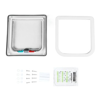 Katzenklappe, Tür, abschließbar, geräuscharm, für Innen und Außen, Kätzchentür für Fenster, Wand, Weiß