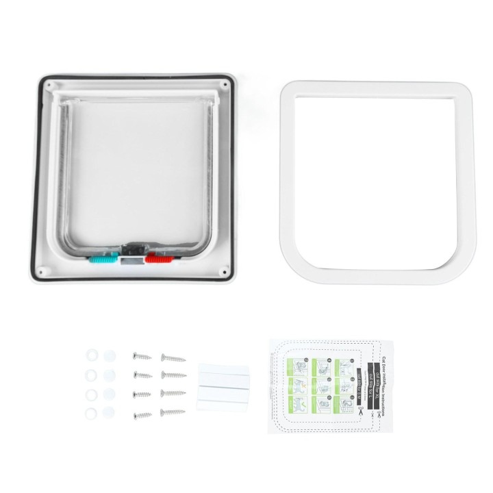 Katzenklappe, Tür, abschließbar, geräuscharm, für Innen und Außen, Kätzchentür für Fenster, Wand, Weiß