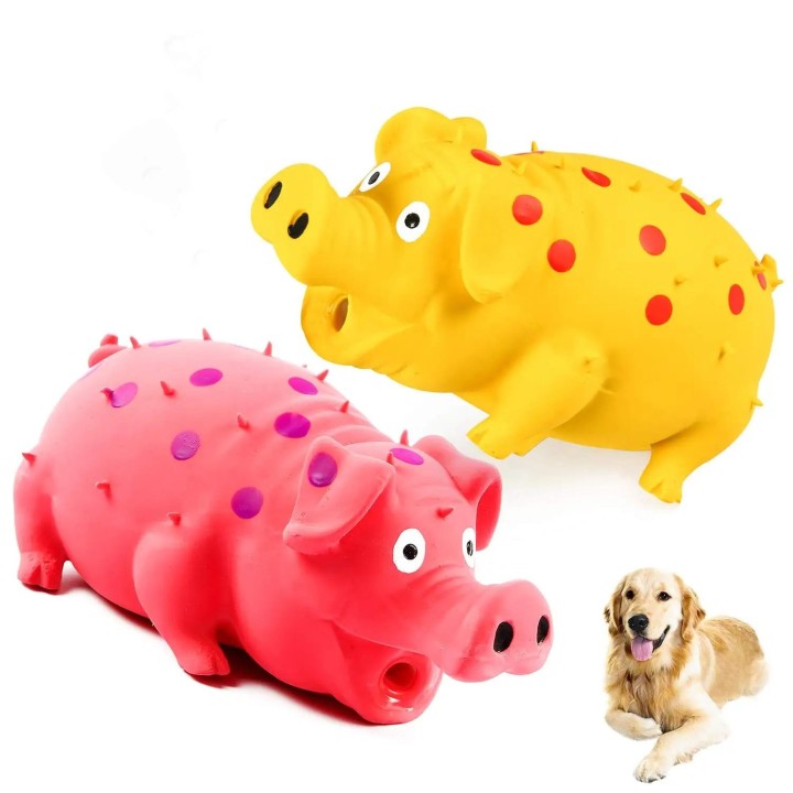Quietsch-Hundespielzeug in Schweineform, langlebiges Gummi-Quietscher-Schweinchen, Kauspielzeug für Hunde und Welpen, Latex,