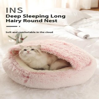 Bequemer Schlafsack, Katzennest, Zwinger, weicher Plüsch, erwärmt, langer, mit Plüsch umschlossener runder Katzenkorb für kle