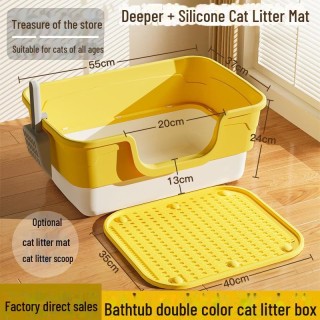 Extragroße, spritzwassergeschützte, halbgeschlossene Katzentoilette mit hohen Wänden 55CM, 1 piece weiß/blau